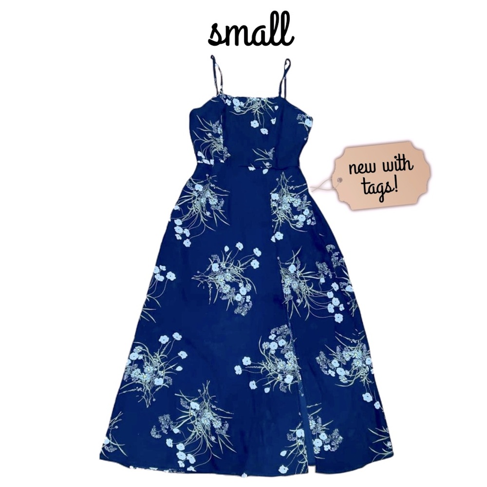 Francesca's Blue Rain Abigail Wildflower Front Slit Midi Dress